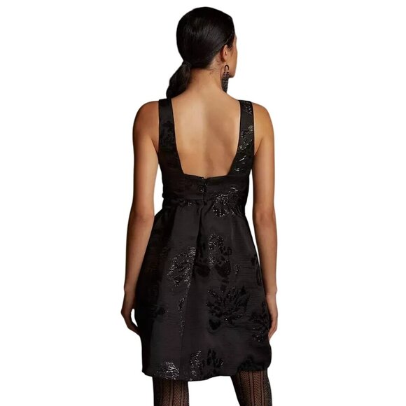 Anthropologie Maeve Jacquard Mini Dress Women 6 Black Elegant Party Cocktail NEW - Picture 2 of 14